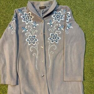 Bob Mackie blue embroidered coat with floral design. Size M #boho #fairycore